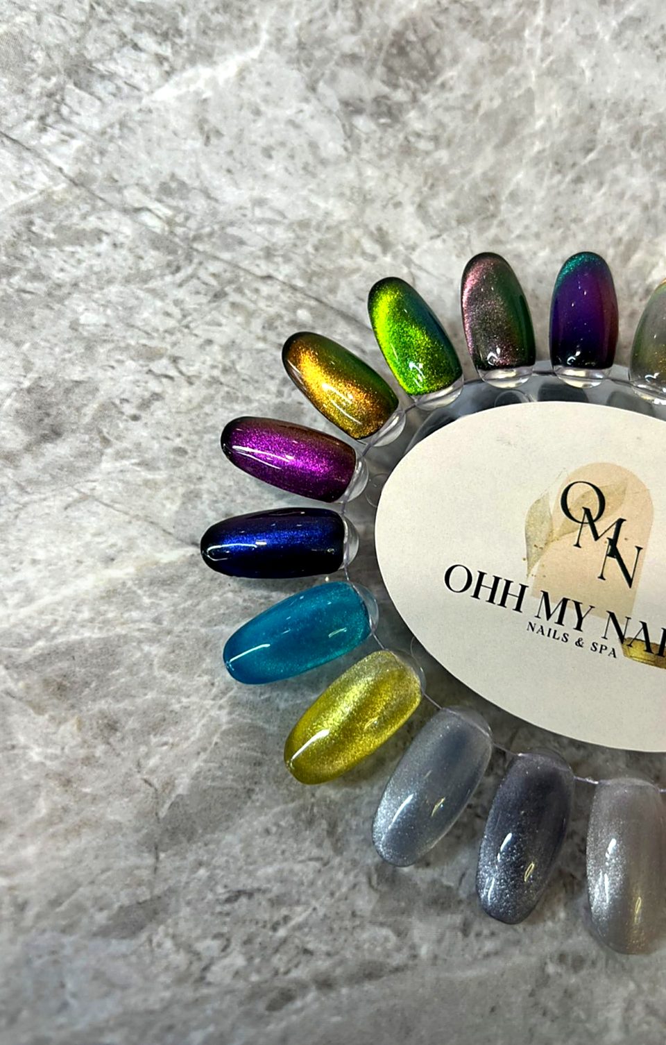 Cat eye gel colour wheel at the salon